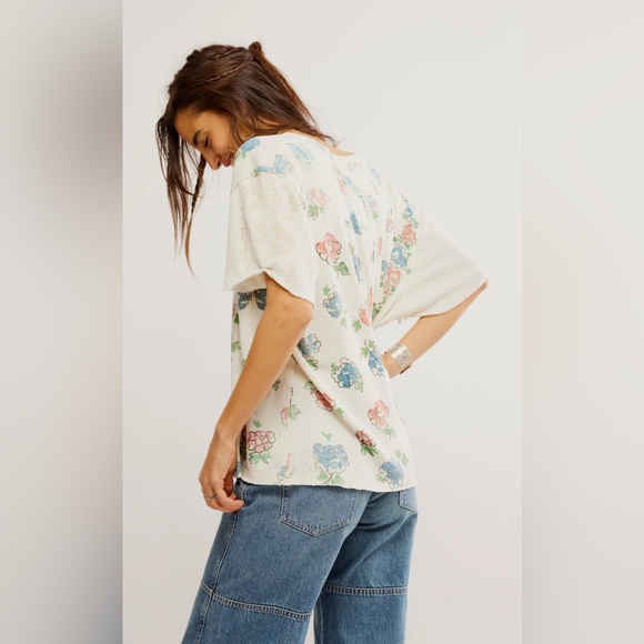 🌻🆕FREE PEOPLE We The Free Nina Boheme Printed Tee-Ivory Combo-SIZE Small - Picture 5 of 10